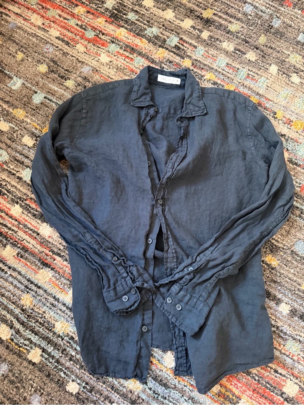 Zara Men's Dark Gray Casual Button-Down Shirt